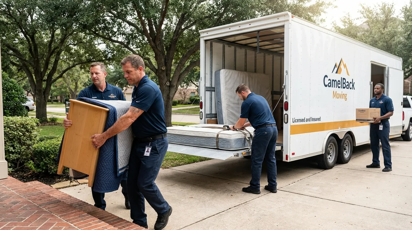 Crew loading residential truck for cross-state move from Hampstead, NC